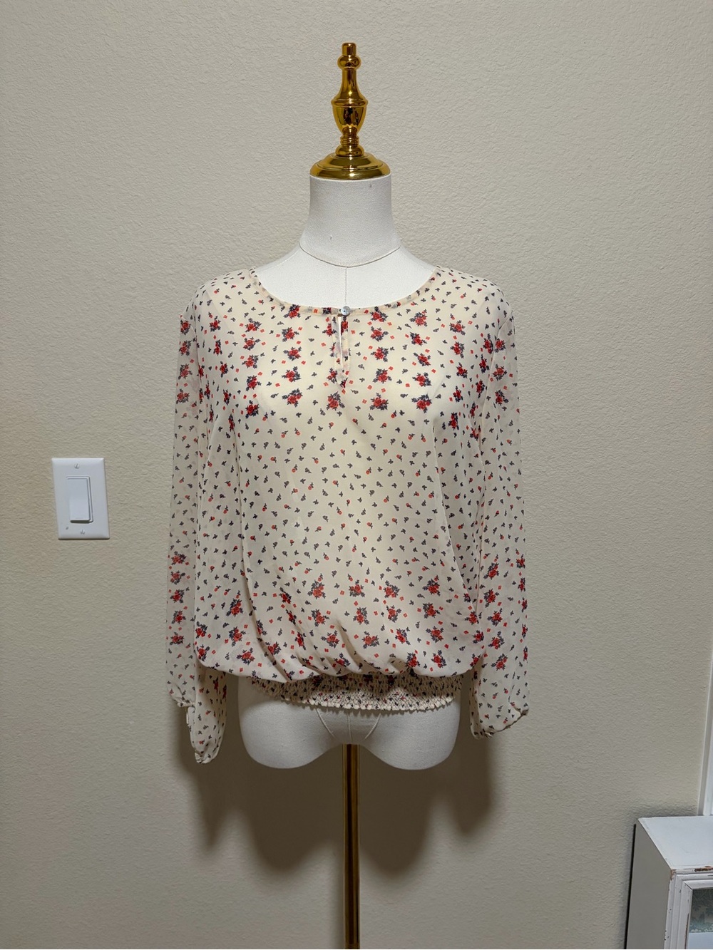 Daniel Rainn Cream Blouse with Red Floral Print